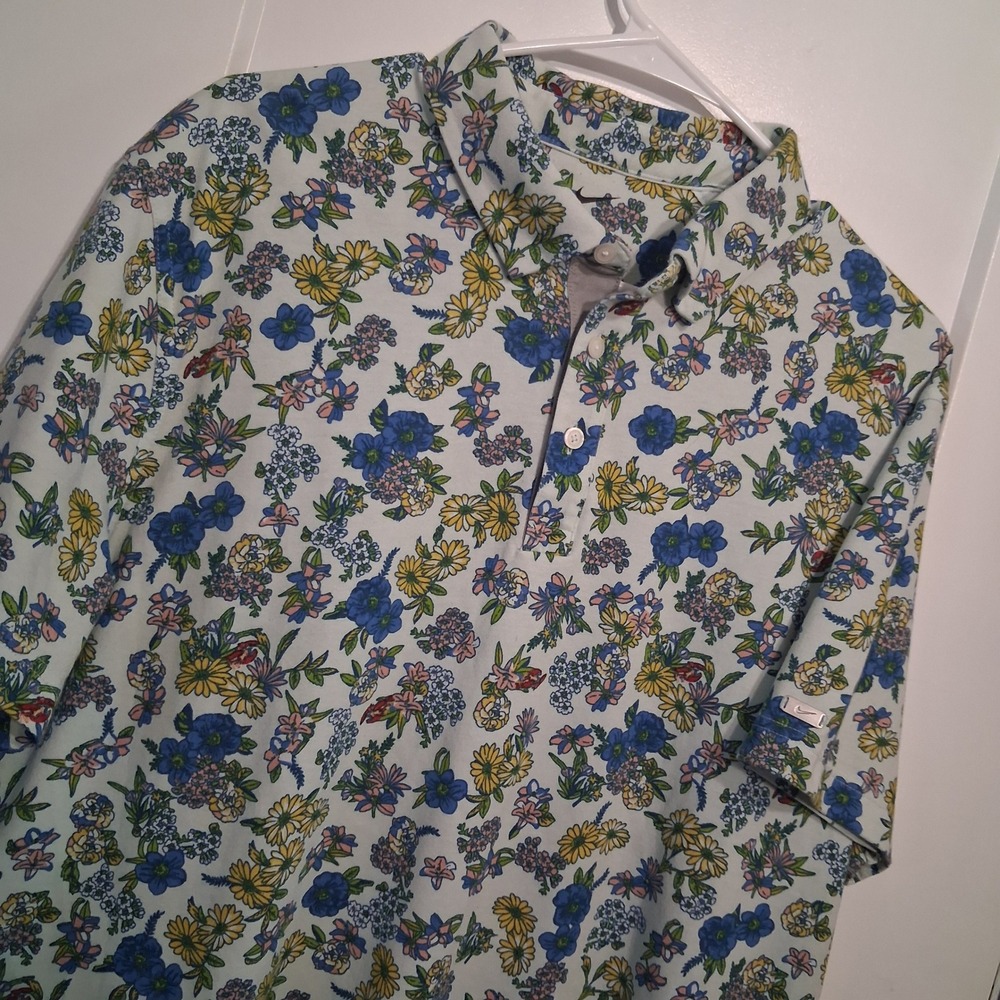 Nike Polo Shirt Mens L Blue Floral Dri-Fit DH0940-394 Golf Activewear Sporty
